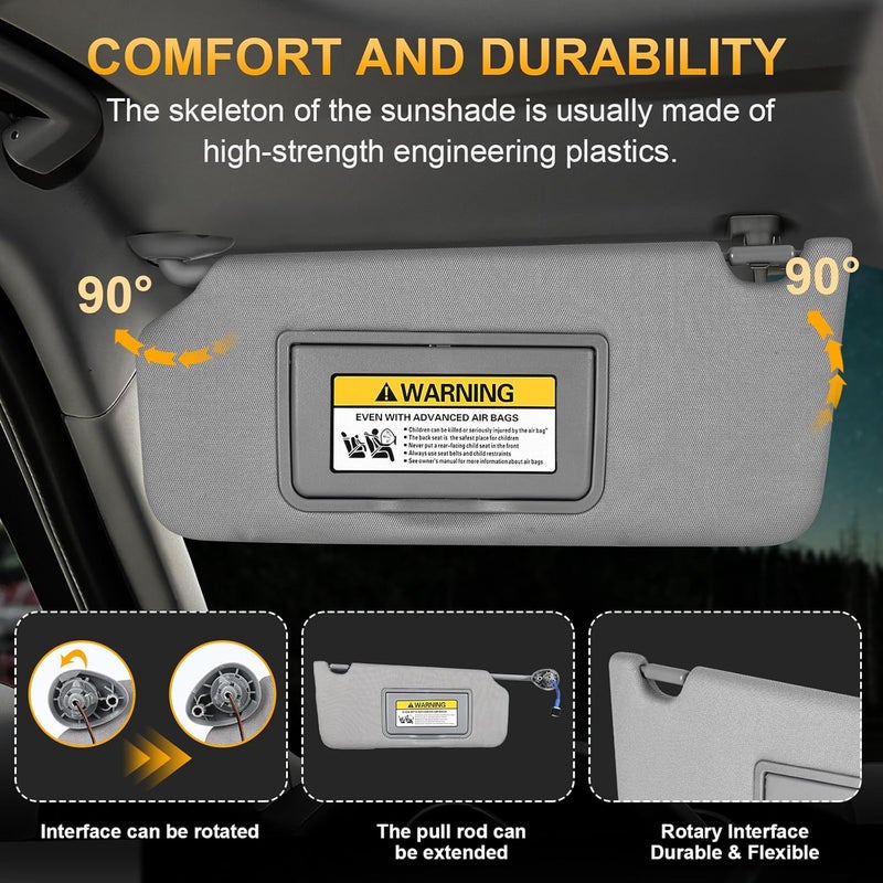 ItranMc Sunvisor Passenger Side for 2008-2017 Honda Accord Accessories, Right Side Sun Visor with Light Mirror, Gray, Replacement#83230-TA0-A91ZA - Image 4
